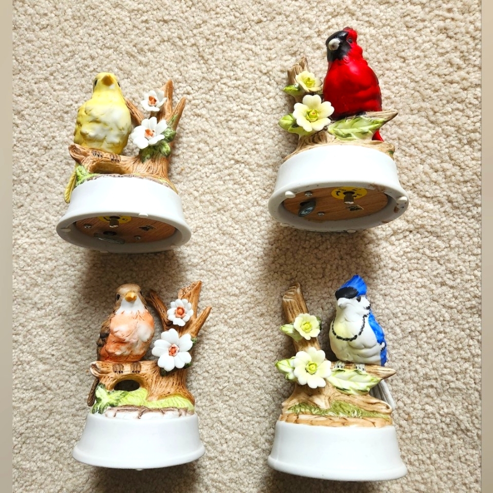 Four Musical Bird Figurines. Beautiful.